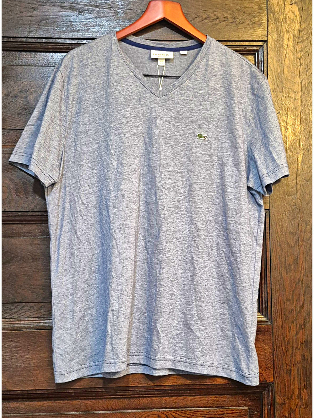 Lacoste Regular Fit V-Neck Short Sleeve Navy striped T XL